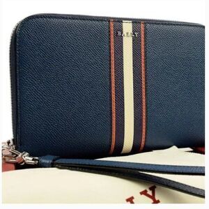 Bally Switzerland Wallet Wristlet Travel Navy Leather